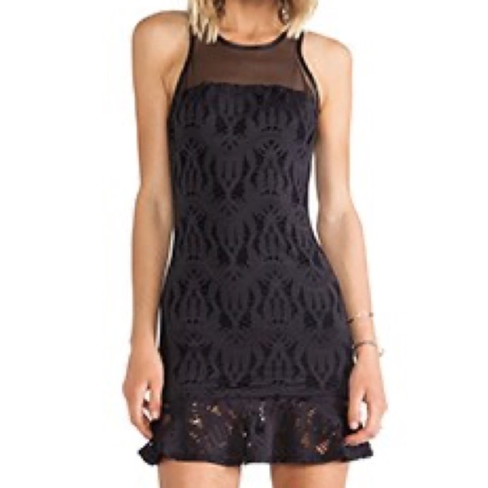LaPina by David Helwani Michelle Black Lace Mesh Mini Dress S